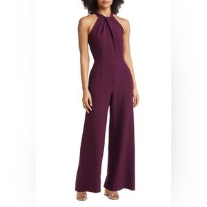 Julia Jordan Sleeveless Knot Halter Neck Wide Leg Jumpsuit in Purple Sz 14 Chic